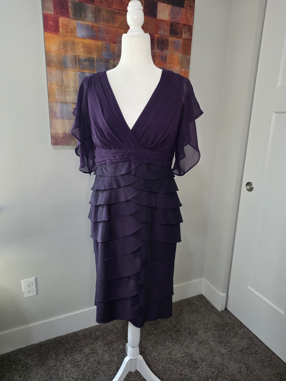 Deep Purple V-Neck Layered Chiffon Dress